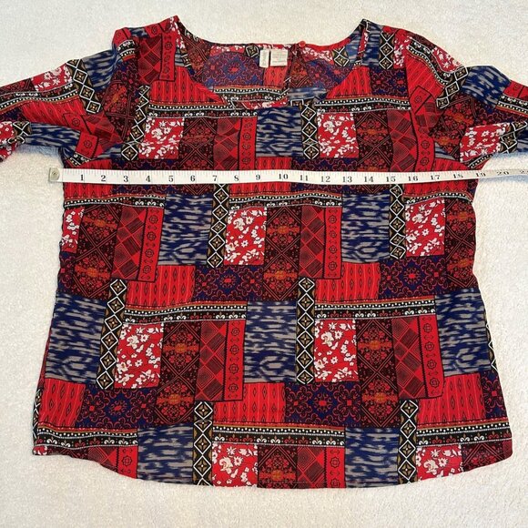 Japna open back red patchwork print blouse - Picture 10 of 11
